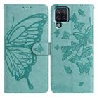 For Samsung Galaxy A22 4G Butterfly Flutter Pattern Embossed Leather Phone Case(Green) - 1