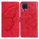 For Samsung Galaxy A22 4G Butterfly Flutter Pattern Embossed Leather Phone Case(Red) - 1