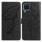 For Samsung Galaxy A22 4G Butterfly Flutter Pattern Embossed Leather Phone Case(Black) - 1