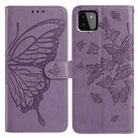 For Samsung Galaxy A22 5G Butterfly Flutter Pattern Embossed Leather Phone Case(Purple) - 1