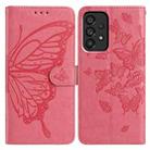 For Samsung Galaxy A23 Butterfly Flutter Pattern Embossed Leather Phone Case(Rose Red) - 1