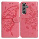 For Samsung Galaxy A34 Butterfly Flutter Pattern Embossed Leather Phone Case(Rose Red) - 1