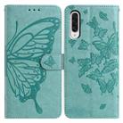 For Samsung Galaxy A50 Butterfly Flutter Pattern Embossed Leather Phone Case(Green) - 1