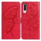 For Samsung Galaxy A50 Butterfly Flutter Pattern Embossed Leather Phone Case(Red) - 1