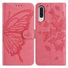 For Samsung Galaxy A50 Butterfly Flutter Pattern Embossed Leather Phone Case(Rose Red) - 1