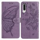 For Samsung Galaxy A50 Butterfly Flutter Pattern Embossed Leather Phone Case(Purple) - 1