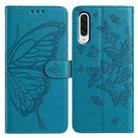 For Samsung Galaxy A50 Butterfly Flutter Pattern Embossed Leather Phone Case(Blue) - 1