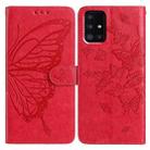 For Samsung Galaxy A51 Butterfly Flutter Pattern Embossed Leather Phone Case(Red) - 1