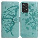 For Samsung Galaxy A52 Butterfly Flutter Pattern Embossed Leather Phone Case(Green) - 1