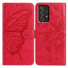 For Samsung Galaxy A52 Butterfly Flutter Pattern Embossed Leather Phone Case(Red) - 1