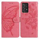 For Samsung Galaxy A52 Butterfly Flutter Pattern Embossed Leather Phone Case(Rose Red) - 1