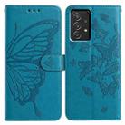 For Samsung Galaxy A52 Butterfly Flutter Pattern Embossed Leather Phone Case(Blue) - 1