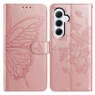 For Samsung Galaxy A55 Butterfly Flutter Pattern Embossed Leather Phone Case(Rose Gold) - 1