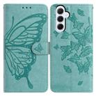 For Samsung Galaxy A55 Butterfly Flutter Pattern Embossed Leather Phone Case(Green) - 1