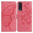 For Samsung Galaxy A70 Butterfly Flutter Pattern Embossed Leather Phone Case(Rose Red) - 1