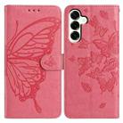 For Samsung Galaxy M16 Butterfly Flutter Pattern Embossed Leather Phone Case(Rose Red) - 1
