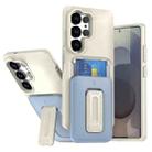 For Samsung Galaxy S25 Ultra 5G Sliding Card Holder Integrated Phone Case with Kickstand(Beige Blue) - 1