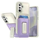 For Samsung Galaxy S24 FE 5G Sliding Card Holder Integrated Phone Case with Kickstand(Beige Purple) - 1