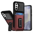 For Samsung Galaxy S24 FE 5G Sliding Card Holder Integrated Phone Case with Kickstand(Black Red) - 1