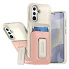 For Samsung Galaxy S25 / S24 5G Sliding Card Holder Integrated Phone Case with Kickstand(Beige Pink) - 1