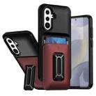 For Samsung Galaxy S25 / S24 5G Sliding Card Holder Integrated Phone Case with Kickstand(Black Red) - 1