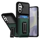 For Samsung Galaxy A36 / A56 5G Sliding Card Holder Integrated Phone Case with Kickstand(Black Green) - 1