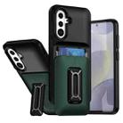 For Samsung Galaxy A55 5G Sliding Card Holder Integrated Phone Case with Kickstand(Black Green) - 1