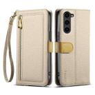 For Samsung Galaxy S23 5G ESEBLE E11 Colorful Litchi Pattern Zipper Wallet Leather Phone Case(Khaki) - 1