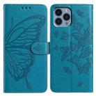 For iPhone 12 Pro Max Butterfly Flutter Pattern Embossed Leather Phone Case(Blue) - 1