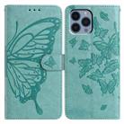 For iPhone 12 Pro Max Butterfly Flutter Pattern Embossed Leather Phone Case(Green) - 1