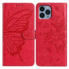 For iPhone 12 Pro Max Butterfly Flutter Pattern Embossed Leather Phone Case(Red) - 1