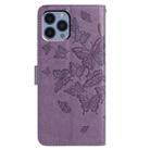 For iPhone 12 Pro Max Butterfly Flutter Pattern Embossed Leather Phone Case(Purple) - 3