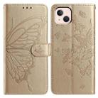 For iPhone 13 mini Butterfly Flutter Pattern Embossed Leather Phone Case(Gold) - 1