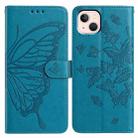 For iPhone 13 mini Butterfly Flutter Pattern Embossed Leather Phone Case(Blue) - 1