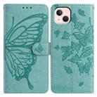 For iPhone 13 mini Butterfly Flutter Pattern Embossed Leather Phone Case(Green) - 1