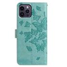 For iPhone 14 Pro Max Butterfly Flutter Pattern Embossed Leather Phone Case(Green) - 3
