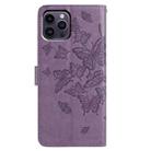 For iPhone 14 Pro Max Butterfly Flutter Pattern Embossed Leather Phone Case(Purple) - 3