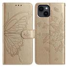 For iPhone 14 Butterfly Flutter Pattern Embossed Leather Phone Case(Gold) - 1