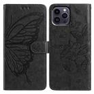 For iPhone 14 Pro Butterfly Flutter Pattern Embossed Leather Phone Case(Black) - 1