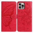 For iPhone 15 Pro Butterfly Flutter Pattern Embossed Leather Phone Case(Red) - 1
