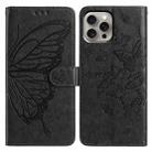 For iPhone 15 Pro Butterfly Flutter Pattern Embossed Leather Phone Case(Black) - 1