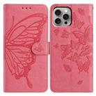 For iPhone 15 Pro Butterfly Flutter Pattern Embossed Leather Phone Case(Rose Red) - 1