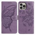 For iPhone 15 Pro Butterfly Flutter Pattern Embossed Leather Phone Case(Purple) - 1