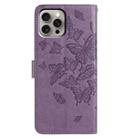 For iPhone 15 Pro Butterfly Flutter Pattern Embossed Leather Phone Case(Purple) - 3
