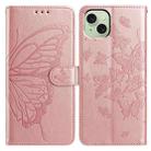 For iPhone 15 Butterfly Flutter Pattern Embossed Leather Phone Case(Rose Gold) - 1