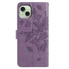 For iPhone 15 Butterfly Flutter Pattern Embossed Leather Phone Case(Purple) - 3