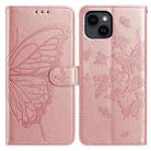 For iPhone 14 Plus Butterfly Flutter Pattern Embossed Leather Phone Case(Rose Gold) - 1