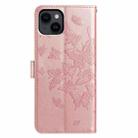 For iPhone 14 Plus Butterfly Flutter Pattern Embossed Leather Phone Case(Rose Gold) - 3