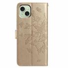 For iPhone 15 Plus Butterfly Flutter Pattern Embossed Leather Phone Case(Gold) - 3