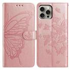 For iPhone 15 Pro Max Butterfly Flutter Pattern Embossed Leather Phone Case(Rose Gold) - 1